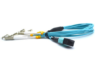 China OM3 / OM4 MPO Patch Cord 12 Core 5M Simplex / Duplex 10G Fiber Optic Cable supplier